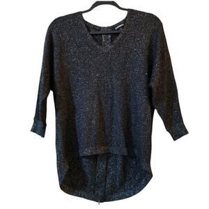 Express Womens Dolman Sweater Size XS Black Metallic 3/4 Sleeeve Zip Back Hi-Low